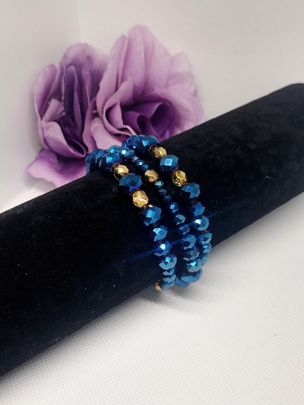 Midnight Blue And Gold Multi Strand Beaded Wrap Bracelet - Picture 4 of 6